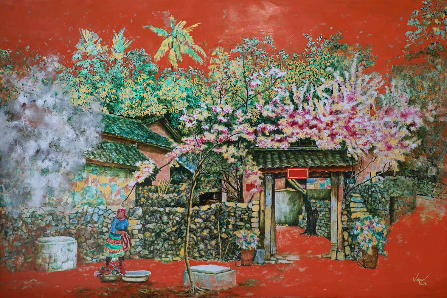 Phong cảnh Hà Giang tranh sơn mài họa sĩ Nguyễn Văn Nghĩa (1)